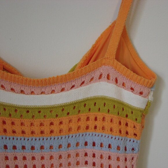 Crochet Dress Knit Tank Sleeveless Orange Pink Blue Green Stripes NEW NWT  XS - Picture 13 of 16